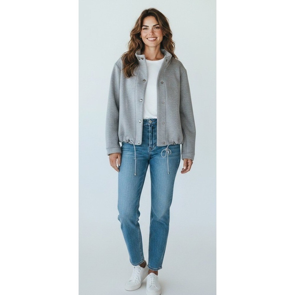Lane Bryant Gray Scuba Knit Bomber Jacket Snap Front Plus 22/24 minimalist cozy